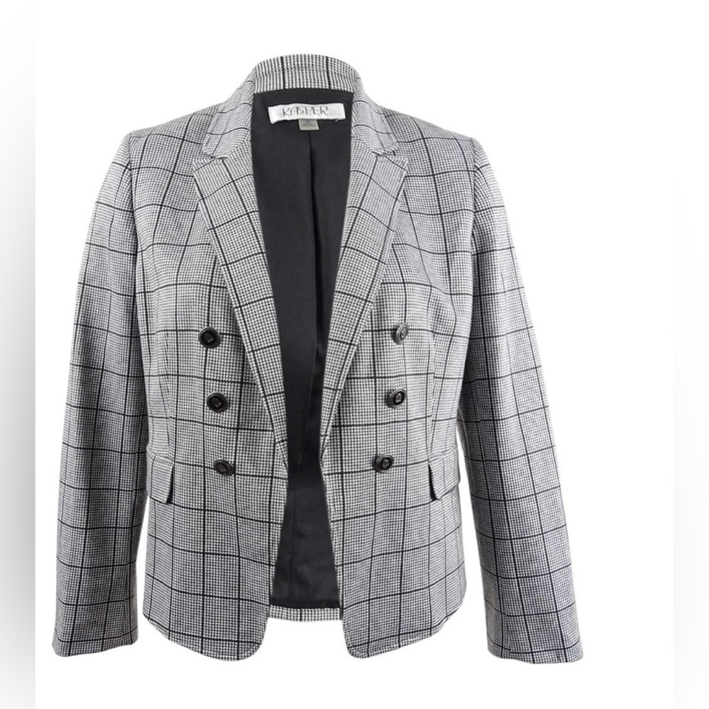 Kasper Womens Open-Front Double Breasted Blazer Jacket Plus Size 24 Houndstooth